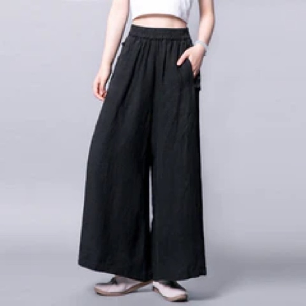 Chic Black cotton Elastic Waist Pants